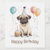 Étiquette Pour Bouteilles De Vin Happy Birthday Pug Dog (Étiquettes simples)