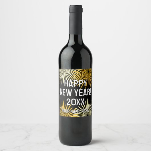 Étiquette Pour Bouteilles De Vin Happy New Year fireworks display custom (Devant)