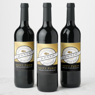 Étiquette Pour Bouteilles De Vin HAPPY PURIM Script Personnalisé Gold Wine Étique