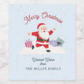 Étiquette Pour Bouteilles De Vin Happy Santa, light blue Christmas (Étiquettes simples)