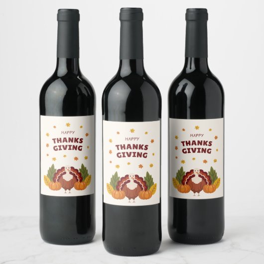 Étiquette Pour Bouteilles De Vin Happy Thanksgiving Autumn Pumpkin (Bouteilles)
