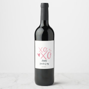 Étiquette Pour Bouteilles De Vin Heureuse Sainte-Valentin de coeur rose "XOXO"