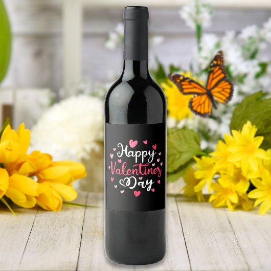 Étiquette Pour Bouteilles De Vin Heureuse Sainte-Valentin Élégant Script Coeurs ros