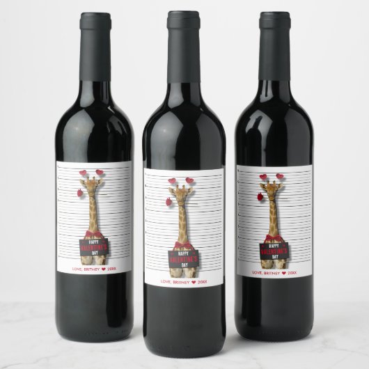 Étiquette Pour Bouteilles De Vin Heureuse Sainte-Valentin Mugshot coupable Giraffe  (Bouteilles)