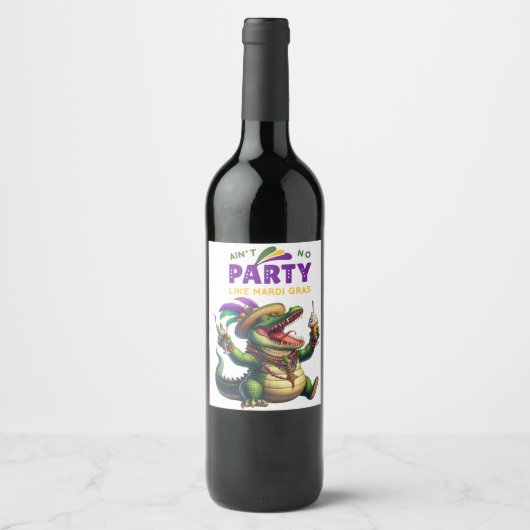 Étiquette Pour Bouteilles De Vin Heureux Mardi Gras Alligator (Devant)