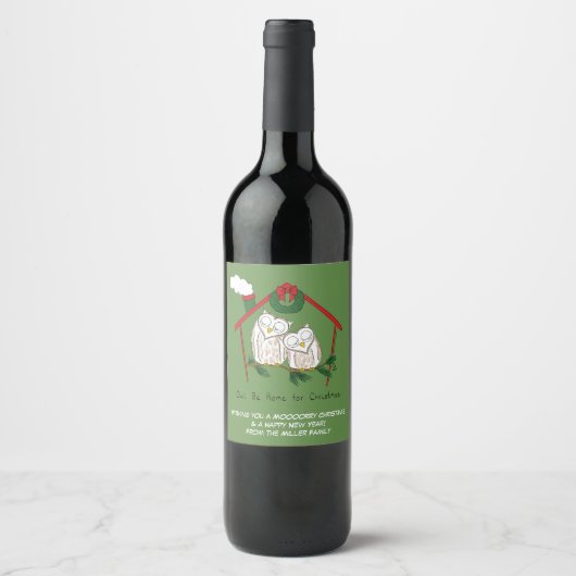 Étiquette Pour Bouteilles De Vin Hibou Noël mignon Enfants (Devant)