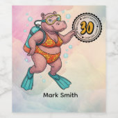 Étiquette Pour Bouteilles De Vin Hippo scuba diver 30th Birthday  (Étiquettes simples)