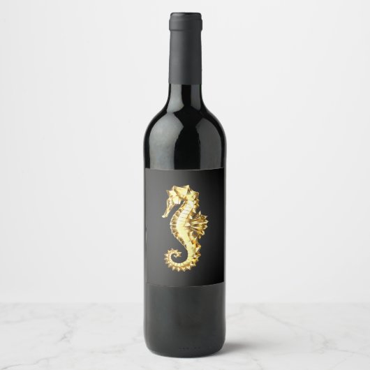 Étiquette Pour Bouteilles De Vin Hippocampe Polygonal Or (Devant)