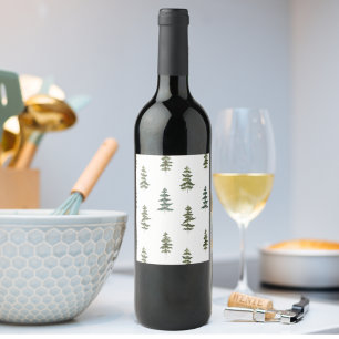 Étiquette Pour Bouteilles De Vin Hiver branché   Motif d'arbre de Noël