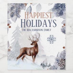 Étiquette Pour Bouteilles De Vin Hiver stag bois neige forêt flocon de neige