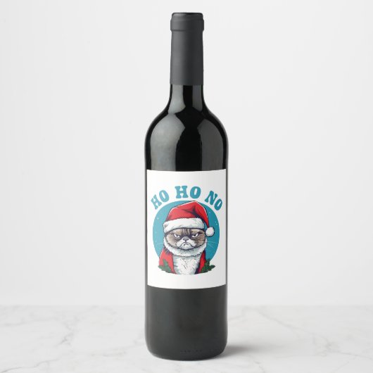 Étiquette Pour Bouteilles De Vin Ho ho non - drôle de chat grumpy santa (Devant)