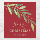 Étiquette Pour Bouteilles De Vin Holly and Berries Holiday Christmas (Étiquettes simples)