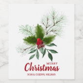Étiquette Pour Bouteilles De Vin Holly Berries Pine Joyeux Noël (Étiquettes simples)