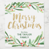 Étiquette Pour Bouteilles De Vin Holly Wreath Joyeux Noël (Étiquettes simples)