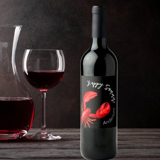 Étiquette Pour Bouteilles De Vin Homard rouge noir heureux nom d'été