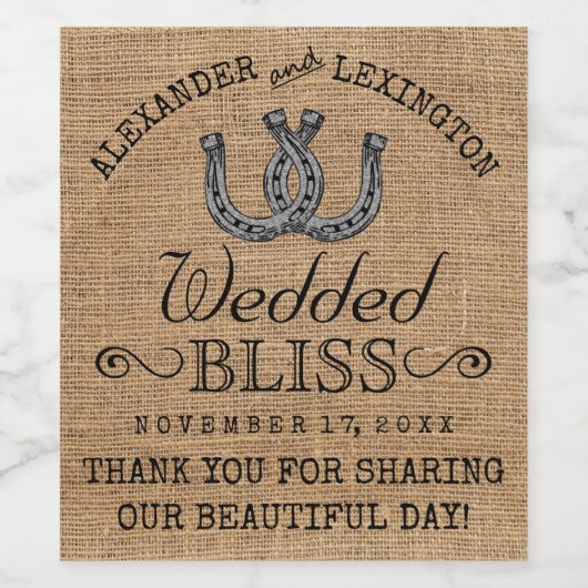 Étiquette Pour Bouteilles De Vin Horseshoe Burlap Look Mariage campagnard rustique (Étiquettes simples)