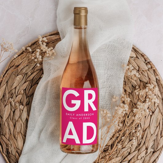 Étiquette Pour Bouteilles De Vin Hot Pink | Graduation Gras