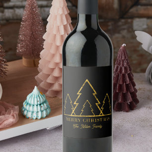 Étiquette Pour Bouteilles De Vin Hôte de vacances moderne en noir et or géométrique