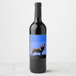 Étiquette Pour Bouteilles De Vin Howling Wolf en hiver - Art faunique original