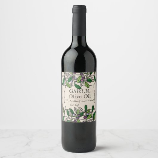 Étiquette Pour Bouteilles De Vin Huile d'olive aromatisée à la branche d'huile d'ol (Devant)