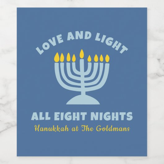 Étiquette Pour Bouteilles De Vin Huit nuits juives "Amour et Lumière" d'Hanoukka (Étiquettes simples)