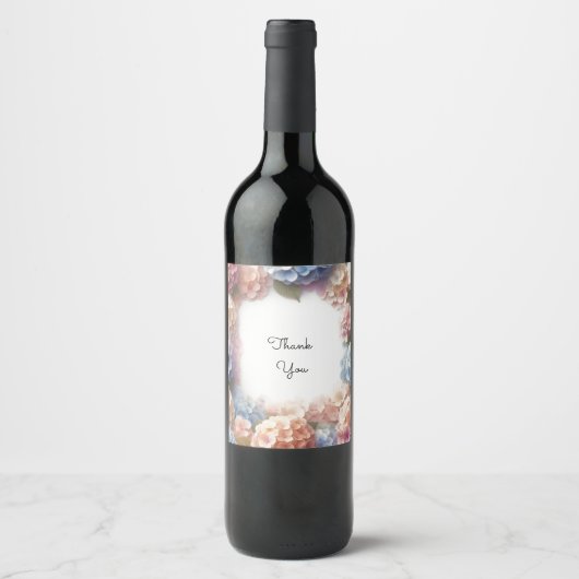 Étiquette Pour Bouteilles De Vin Hydrangea Aquarelle Merci  (Devant)