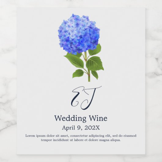Étiquette Pour Bouteilles De Vin Hydrangea bleu aquarelle (Étiquettes simples)