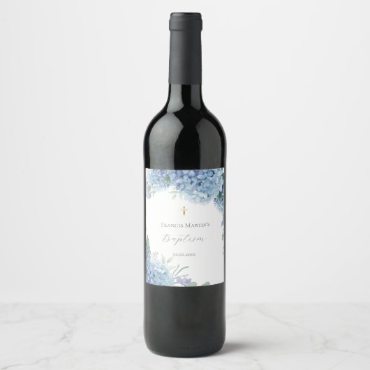 Étiquette Pour Bouteilles De Vin Hydrangea floral Baptême (Devant)
