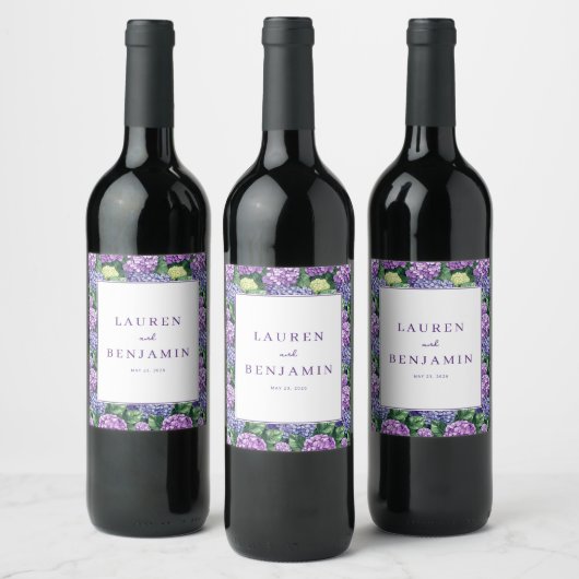 Étiquette Pour Bouteilles De Vin Hydrangea Florale Violette Élégante (Bouteilles)