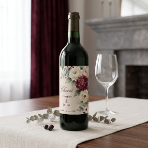 Étiquette Pour Bouteilles De Vin Hydrangea Peony Mariage Crème Bourgogne Aquarelle