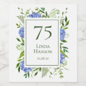 Étiquette Pour Bouteilles De Vin Hydrangeas Bleus pour les 75 ans (Étiquettes simples)