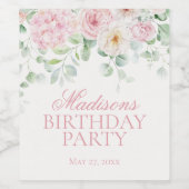 Étiquette Pour Bouteilles De Vin Hydrangée végétale rose Fleur Botanique Anniversai (Étiquettes simples)