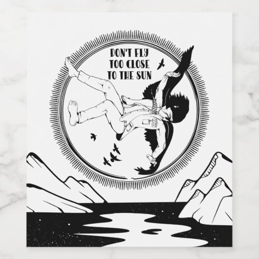 Étiquette Pour Bouteilles De Vin Icarus noir et blanc (Étiquettes simples)