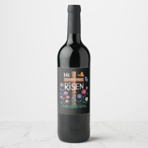 Étiquette Pour Bouteilles De Vin Il est ressuscité Jésus Floral chrétien Pâques