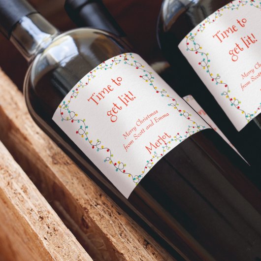 Étiquette Pour Bouteilles De Vin Il est temps pour les lumières de Noël