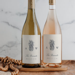 Étiquette Pour Bouteilles De Vin Île Vintage ananas Mariage Monogramme