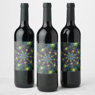Étiquette Pour Bouteilles De Vin Illuminé Abstrait brillant Turquoise violet Fracta