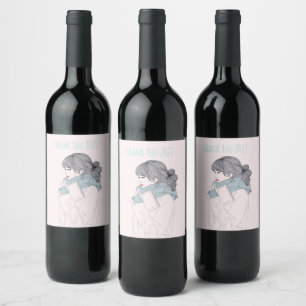 Étiquette Pour Bouteilles De Vin Illustration cool de la fille avec foulard