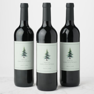 Étiquette Pour Bouteilles De Vin Illustration d'arbre de Noël vert sapin sarcelle s