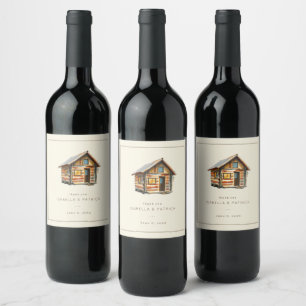 Étiquette Pour Bouteilles De Vin Illustration de cabane rustique et cosy à l'aquare