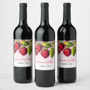 Étiquette Pour Bouteilles De Vin Illustration de fraises rouges vintage ombré rose