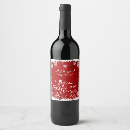 Étiquette Pour Bouteilles De Vin Illustration De Noël Blanc Et Rouge (Devant)