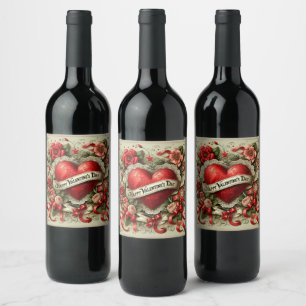 Étiquette Pour Bouteilles De Vin Illustration décorative Heureuse Sainte-Valentin