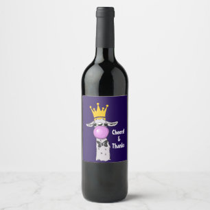 Étiquette Pour Bouteilles De Vin Illustration drôle de lama soufflant une bulle ros