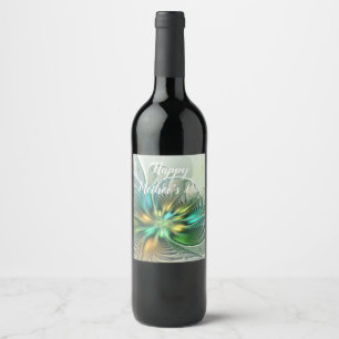 Étiquette Pour Bouteilles De Vin Imaginaire coloré Moderne Fleur Abstraite Fractale