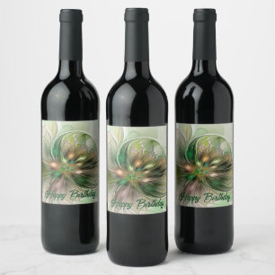 Étiquette Pour Bouteilles De Vin Imaginaire coloré Moderne Fleur Fractale Abstraite