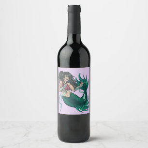 Étiquette Pour Bouteilles De Vin Imaginaire dur de combat de sirène verte