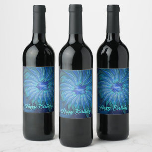 Étiquette Pour Bouteilles De Vin Imaginaire Fleur Bleue Motif, Art Fractal Abstrait