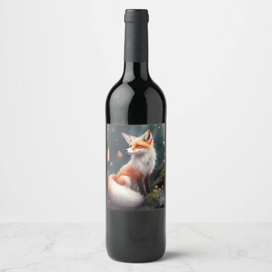 Étiquette Pour Bouteilles De Vin Imaginaire Fox Nature Art (Devant)