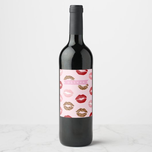 Étiquette Pour Bouteilles De Vin Imprimé léopard rose chic personnalisé pour les lè (Devant)